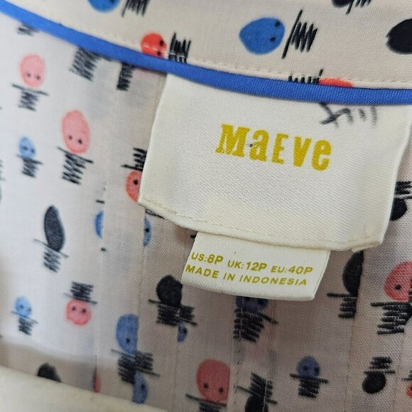 Maeve Womens Button-Down Blouse Polka Dot Heads Top Hat Print Roll Long Sleeve M - Picture 4 of 10